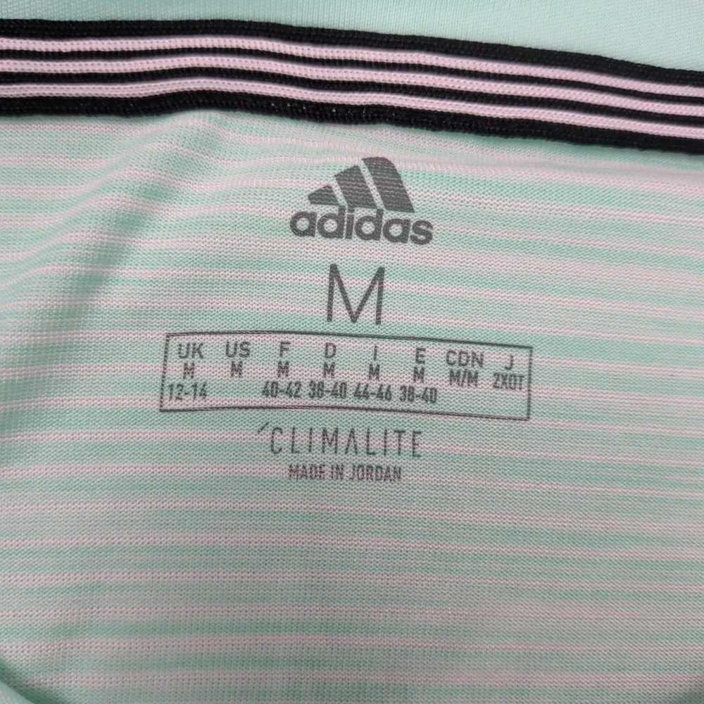 Adidas Climalite Mint Green Striped Short Sleeve Athletic Top Womens Medium